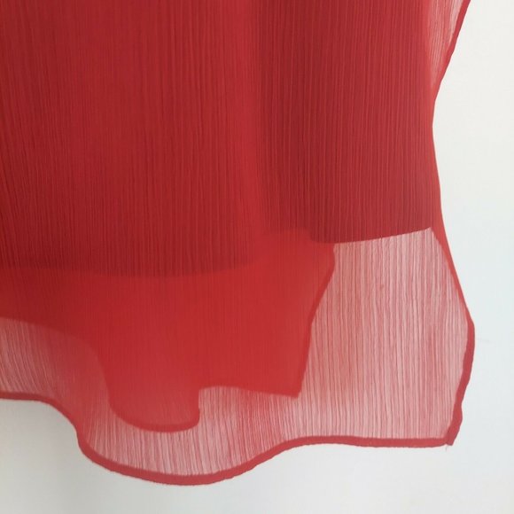 Womens Small Blouse Beaded Red Asymmetric Tiered Tunic Top Sheer Fancy - Picture 3 of 9